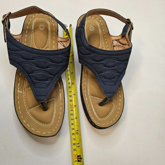 Women Blue Sandals Summer Slippers Open Toe Shoes Size 42 Slope Heel - Picture 12 of 12